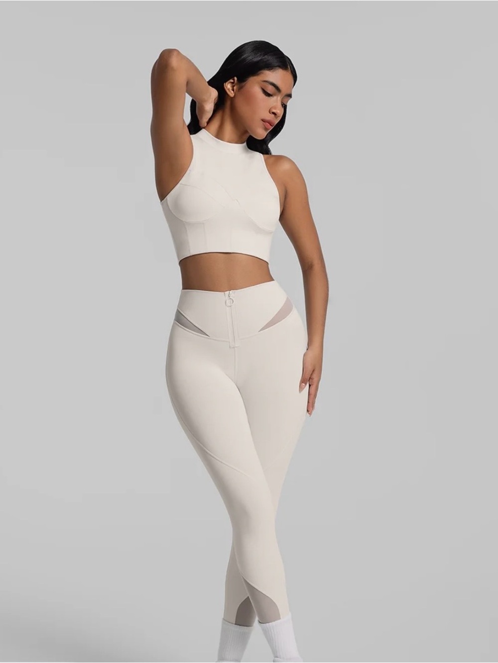 High-Waist Sculpting Leggings in Light Cream set
